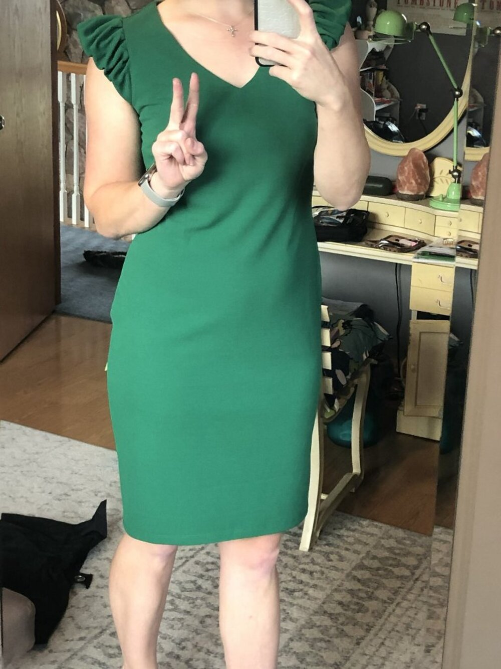 En Focus Studio Kelly Green Ruffle-Sleeve Sheath Dress Size 6 NWT